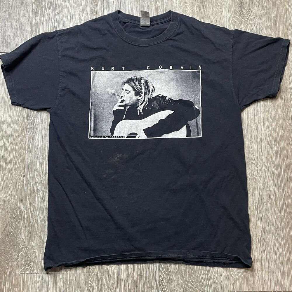 Kurt Cobain Portrait Graphic T Shirt Large Nirvana Grunge Music Tee Bleach Stain